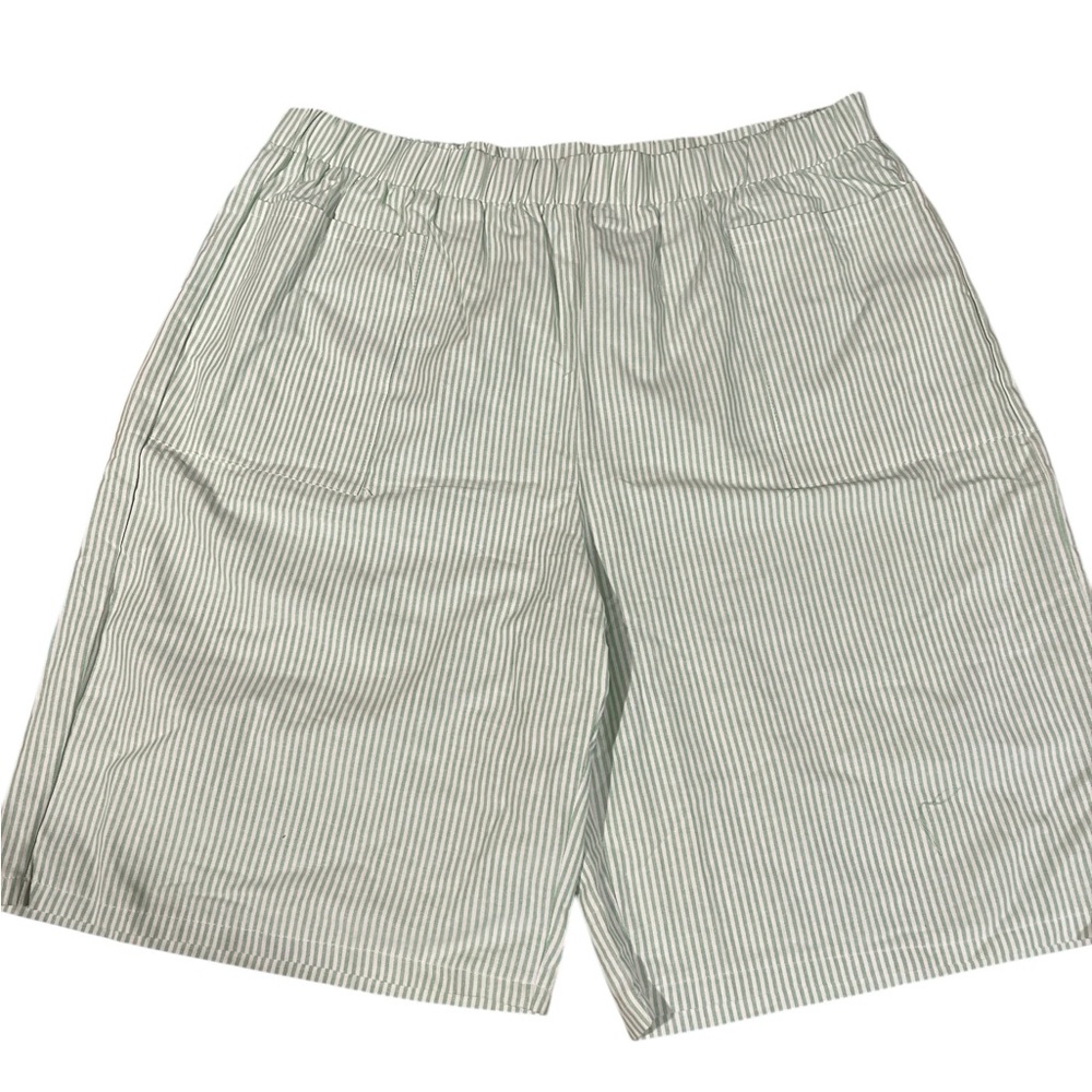 💚#2571 EUC SHEIN CURVE Green and White Striped Shorts